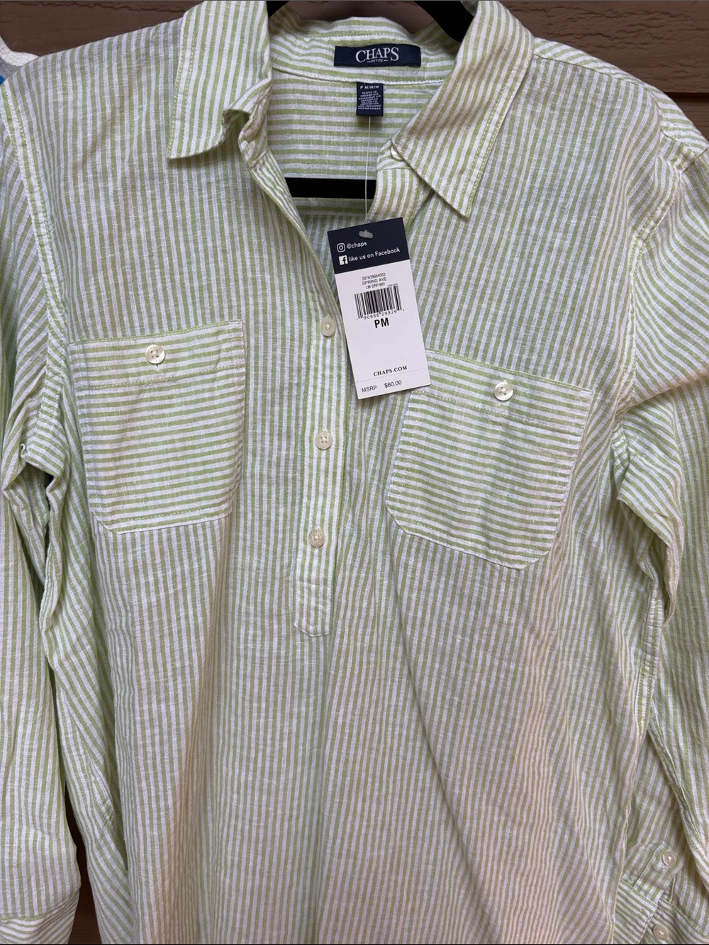 Chaps Green and White Striped Button-Front Women's Shirt